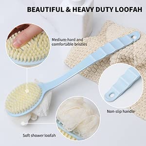 Image of ZUPTIX Back Scrubber Brush, Body Bath shower Brush with Bristles and Loofah Long Handle for Skin Exfoliating Massage Suitable for Wet or Dry,Men and Women (Blue)