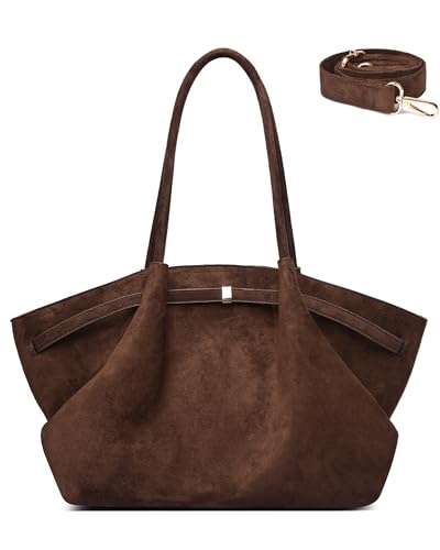 Makukke Tote Bag for Women, Faux Suede Bag Women's Handbags, Shoulder Crossbody Bag for Daily Commute & Casual Use (Chocolate)