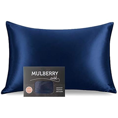 COGNATIO 22 Momme 100% Pure Silk Pillowcase for Hair and Skin, Both Sides Grade 6A Mulberry Silk Pillow Case with Hidden Zipper, King 20x36 inches, 1 Pack, Navy Blue Cover