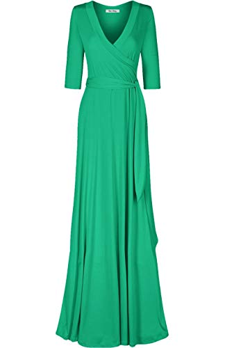 Image of Women's 3 /4 Sleeve Deep V-Neck Maxi Faux Wrap Solid Plus Size Dress