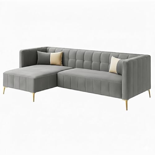 Image of SOCOZI Stylluxe 6 Seater Velvet Fabric LHS L Shape Sofa Set for Living Room |Fabric L Shape Sofa Set for Home & Office (Dark Grey)