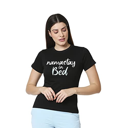 Image of Bewakoof Women's Printed Black Lounge T-Shirt