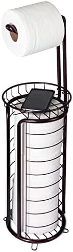 Free Standing Toilet Tissue Paper Roll Holder Stand Dispenser - Bathroom Organizer with Storage Shelf - Bronze