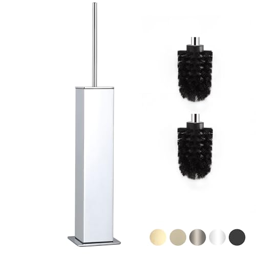 Image of BVL Toilet Brush and Holder Set Chrome Stainless Steel 304 Square Freestanding Toilet Brush for Bathroom