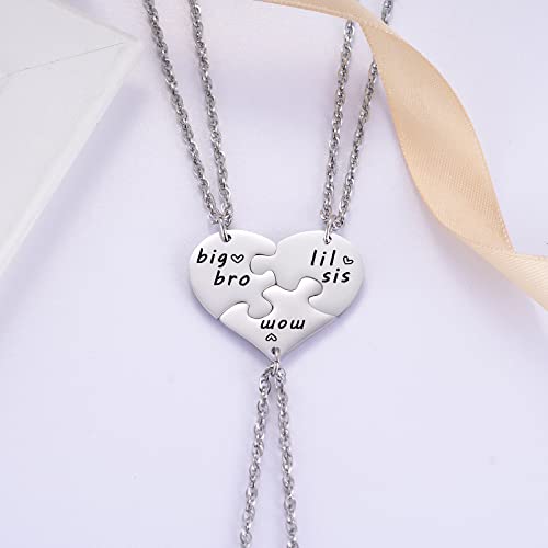 Ralukiia 3PCs Mother Son Daughter Heart Puzzle Piece Necklace Set Gifts for Mom from Big Bro Lil Sis Family Jewelry2