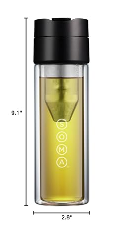 SOMA Double Wall Glass Tea and Coffee Cold Brew Bottle, Black, 12oz (SM18501K)