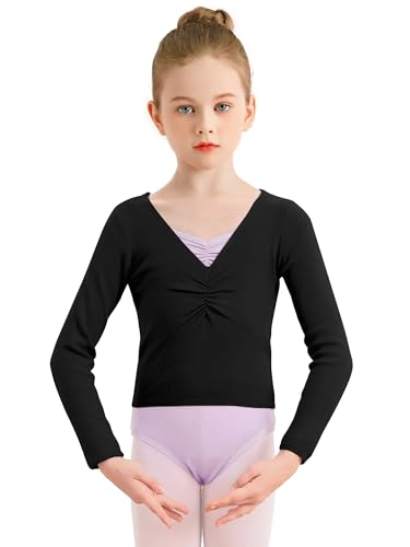 Eisnnu Kinder Mädchen Tanzpullover V-Ausschnitt Ballett Bolero Ballett Top Girl Strickpullover Langarm 3-11 Jahre (DE/NL/SE/PL, Numerisch, 150, Regular, Schwarz)