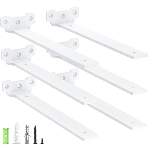 Yeabett Shelf Brackets, 6 Pack Right Angle Floating Shelf Brackets 30cm, 70kg Load Capacity, White, 30cm-6pack