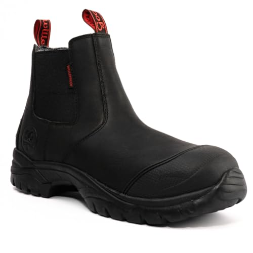 GOODVILLE Work Boots for Men, Waterproof, ASTM F2413 EH-Rated, Men's Composite Toe Chelsea Shoes - Oil and Slip Resistant, Slip-on 6 Inch Safety Boot, Rubber sole, Breathable, Quick Dry Comfortable - Midnight Black