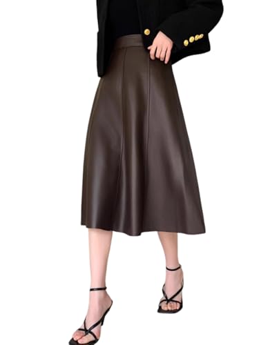 utcoco Womens Casual Long Leather Skirt High Waist...