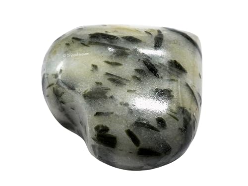Image of Crystal Heaven Certified Green Tourmaline In Quartz Heart Palm Pebbles Stones Anxiety Stress Relief Massage - Aaa Grade Original Healing Gemstone Agate Heart Palm Stone Yoga Meditation Spiritual