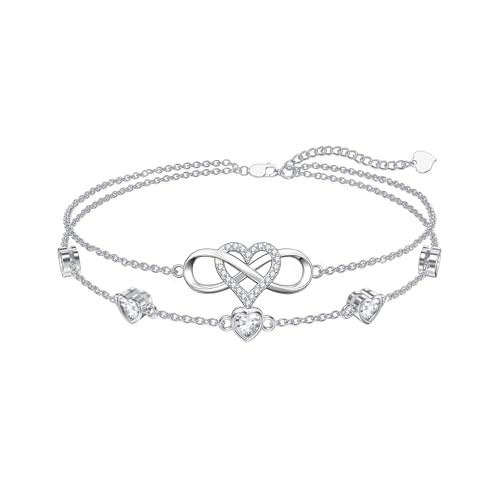 Image of Dorunmo 925 Sterling Silver Infinity Heart Birthstone Anklet Bracelets for Women Best Mother's Day Birthday Jewelry for Wife Girlfriend Mom Her