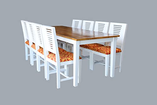 Image of Designer White and Natural Finish Solid Sheesham Wood 8 Seater Dining Table Set for Living Room and Home (Mango Wood, 8 Seater, White and Natural Finish) (Design-1)