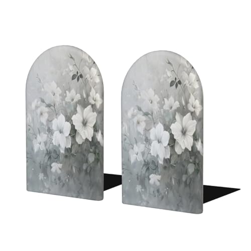 (2 PCS/1 Pairs) Wood Bookends Flower Leaves White Decorative Wood Bookends for Shelves Kids Room Desk Home Office Book Stoppers for Holiding Books 5x3 Inch