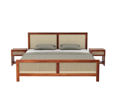Image of Solid Sheesham Wood King Size Cot Bed Without Storage for Bedroom - Wooden King Size Cot for Bedroom - Solid Wooden Double Bed Palang for Home (Noah Honey)