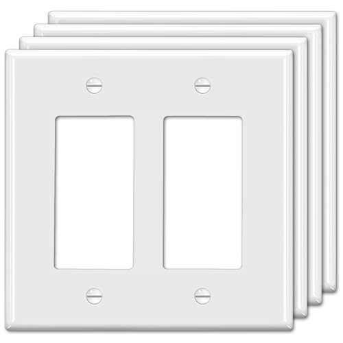 Image of 4 Pack BESTTEN 2-Gang Decorator Wall Plate, Standard Size, UL Listed, White | H4.53 inch x W4.57 inch, Unbreakable Polycarbonate Outlet and Switch Cover
