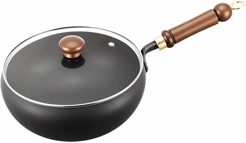 鉄鍋 中華鍋 11in/28cm鉄製大容量 無塗層 高温精錬 油ハネ防止設計 ガス・IH対応 プロ仕様 家庭用フライパン 炒め鍋 11in/28cm ガラスカバー