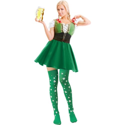 Image of Green White Striped St.Patrick Day Socks Shamrock Pantyhose Stockings Irish Thigh High Socks Party for Women