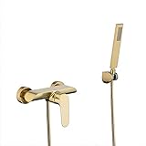 Badezimmer-Badearmaturen mit Duschaufsatz Mischbatterien Badewannen-/Wanne-/Dusche-Mischbatterie Wandmontiertes Mischbatterie-Set für Badewannen-Kalt- und Warmmischer-Duscharmaturen-Golden-B Happy