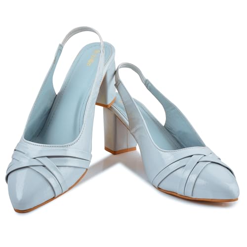 Image of Classic Closed Pointed Toe Mid Block Thick Heel Slingback Pumps for Women Signora105| Glitter Fabric Dress Shoes | Wedding Party | Evening Trendy Signora105