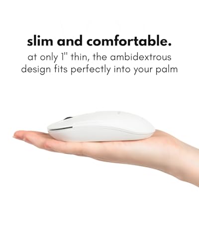 Image of Macally Wireless Bluetooth Mouse for Mac, MacBook Pro /Air, iPad, and PC - Quiet Click and Comfortable Compatible Apple Mouse Wireless - Rechargeable - White