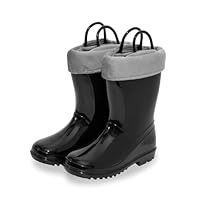 EUXTERPA Toddler Kids Solid Color Rain Boots Waterproof Warm Fleece Lined Boots for Boys Girls Winter Snow Boots, Black, Size 8