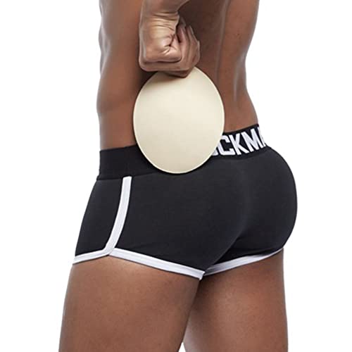 YUENA CARE Men's Boxer Briefs Butt Padded Elastic Truncks Enhancement Black/Asia L