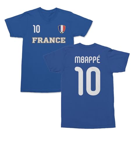 France Mbappe 10 Inspired Soccer Jersey Style 2-Side Unisex T-Shirt (Royal Small)