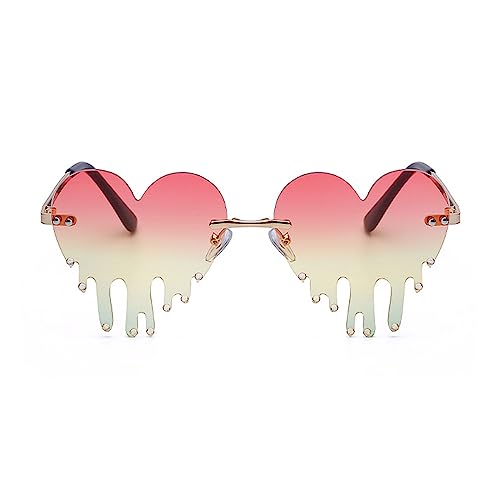 LJCZKA Melting Heart Diamond Sunglasses - Dripping Heart Shaped Bling Sun Glasses Festival Rimless Drip Tears Eyewear2