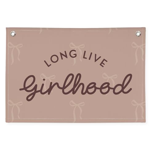 Image of Pink Girls Room Decor,Vintage Coquette Bow Hanging Linen Banner Flag for Baby Girls Nursery Teen Girl Bedroom Dorm Decorations Kids Toddler Room Nursery Playroom Wall,girlroom