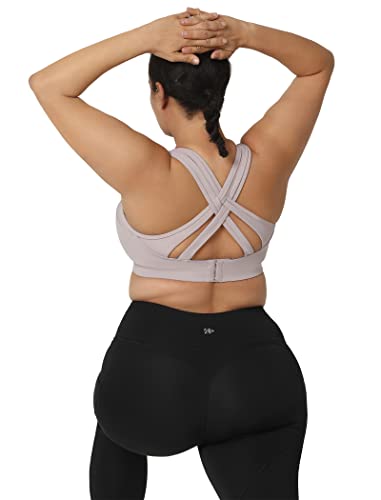 Image of Yvette Women High Impact Sports Bras Criss Cross Back Sexy Running Bra for Plus Size, Pastel Pink, 2XL(AC)
