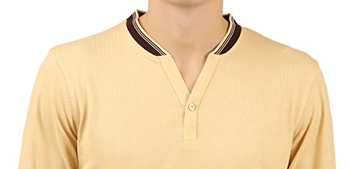 Image of Zebu Men's Full Sleeve Cotton Henley Neck Tshirt with bio wash (Pack of 1). Beige