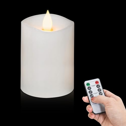 Image of 3x4 Flickering Flameless Candles Set of 1,Real Wax Pillar LED Battery Candles,with Timer,4 inch Flameless Candles with Remote,for Holiday Home Decor,White