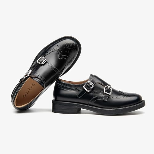 Image of BEAU TODAY Women Monk Strap Loafers Cap Toe Business Causal Loafer Shoes