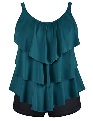 Septangle Women's Plus Size Bathing Suit Flounce Tankini Set Two Piece Swimsuit Swimwear Green US 18