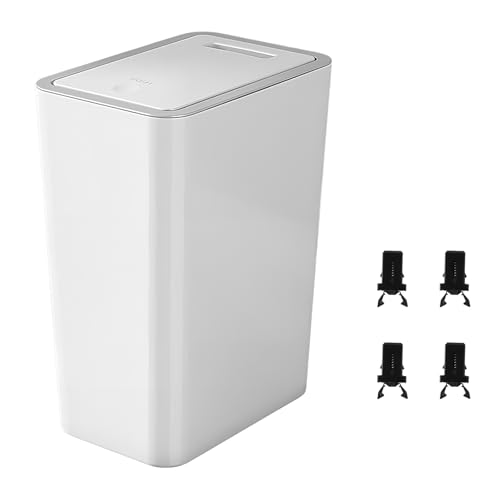 Bote De Basura Delgado, Botes De Basura Para Cocinas, Familiar El Plastico Oficina Contenedor De Basura, 4 Uds Bloqueo De Cubo De Tapa Táctil, para Baño, Cocina, Oficina, Tapa Portátil