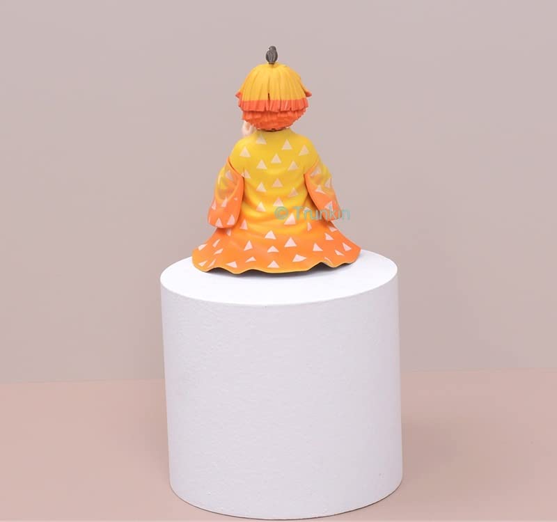 Image of Trunkin Demon Slayer Zenitsu Agatsuma Perching Sitting Eating Action Figure | Kimetsu No Yaiba Pm Anime Figure Weeb Manga Collectible | Anime Figurine,8 X 3 cm, Multicolor