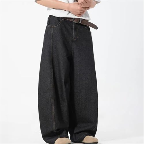 Men's Vintage Washed Jeans Loose Fit Wide Leg Elastic Waist Denim Pants Straight Trousers4