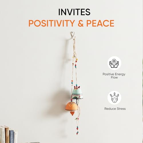 Image of Aakriti Art Creations Handcrafted Terracotta Cow Bells | Handmade Modern Art Terracotta Hanging Bell Wind Chime | Decorative Indoor & Outdoor Hanging for Balcony, Garden, Living Room & Gifting