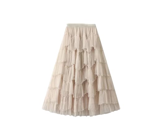Women Beading Tiered Party Skirt Women A Line High Waist Long Mesh Skirt