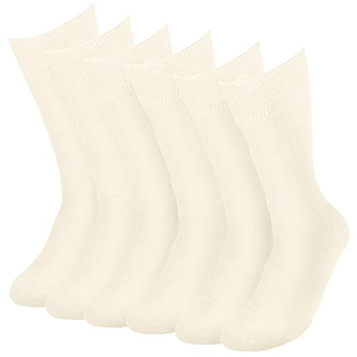 Feraricci Solid Color Polyester Socks for Men, Casual and Formal Attire Mid Rise Men’s Crew Socks - Ivory 6 Pack