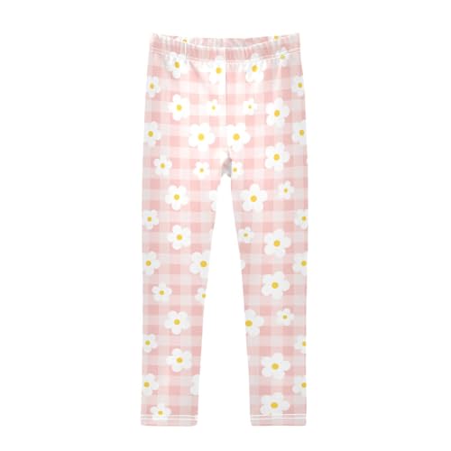 Daisy Flower Grid Girls Leggings,Workout Leggings for Girls Toddler Athletic Leggings Size for 3-10T
