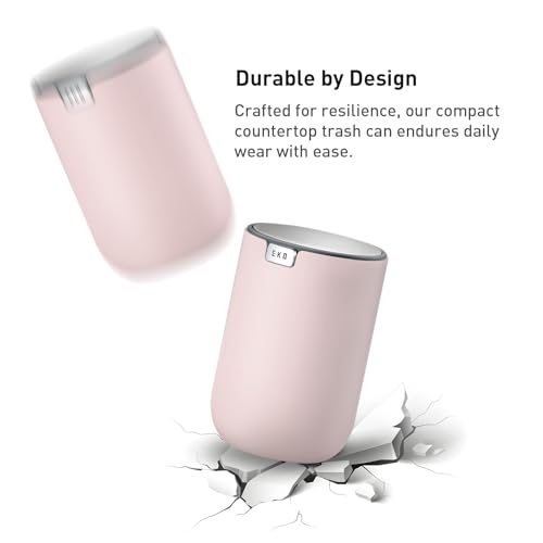 Image of EKO Fandy 0.4 Gal /1.5L Mini Tabletop Trash Bin with Swing-Lid, Desktop Trash Can for Bathroom Countertop, Vanity, Coffee or Office, Small Garbage Bin (Pink)