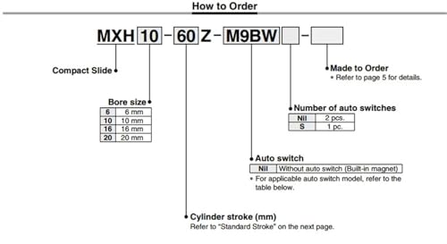 Cylindre coulissant MXH6-10 Z de type SMC pour guidage pneumatique de précision - 6