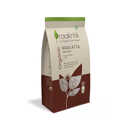 Image of Praakritik Organic Sprouted Ragi Atta Flour 500g, Goodness of sprouted Ragi, 100% Organic & Natural, Fibre, Protein & Nutrient rich flour