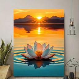 Fleur de lotus et sunrise toile décorative pour une chambre zen et lumineuse