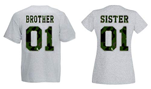 Couple Pareja T-Shirt Set Brother Sister - 1x Camiseta Mujer Camo-Gris M Couple Pareja T-Shirt Set Brother Sister - 1x Camiseta Mujer Camo-Gris M