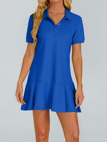 Image of YEXPINE Polo Dress for Women Short Sleeve Ruffle Hem Golf Tennis Summer Mini Dresses