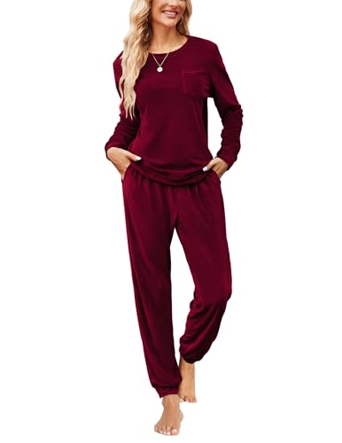 Ekouaer Womens Pajamas Sets Long Sleeve Soft Sleepwear 2 Piece Velvet Pjs Lounge Sets with Pockets