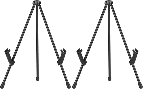 Amazon Basics Tabletop Instant Easel, Black Steel, Portable Tripod for Paintings, Signs, Posters, Adjustable Display (Pack of 2)